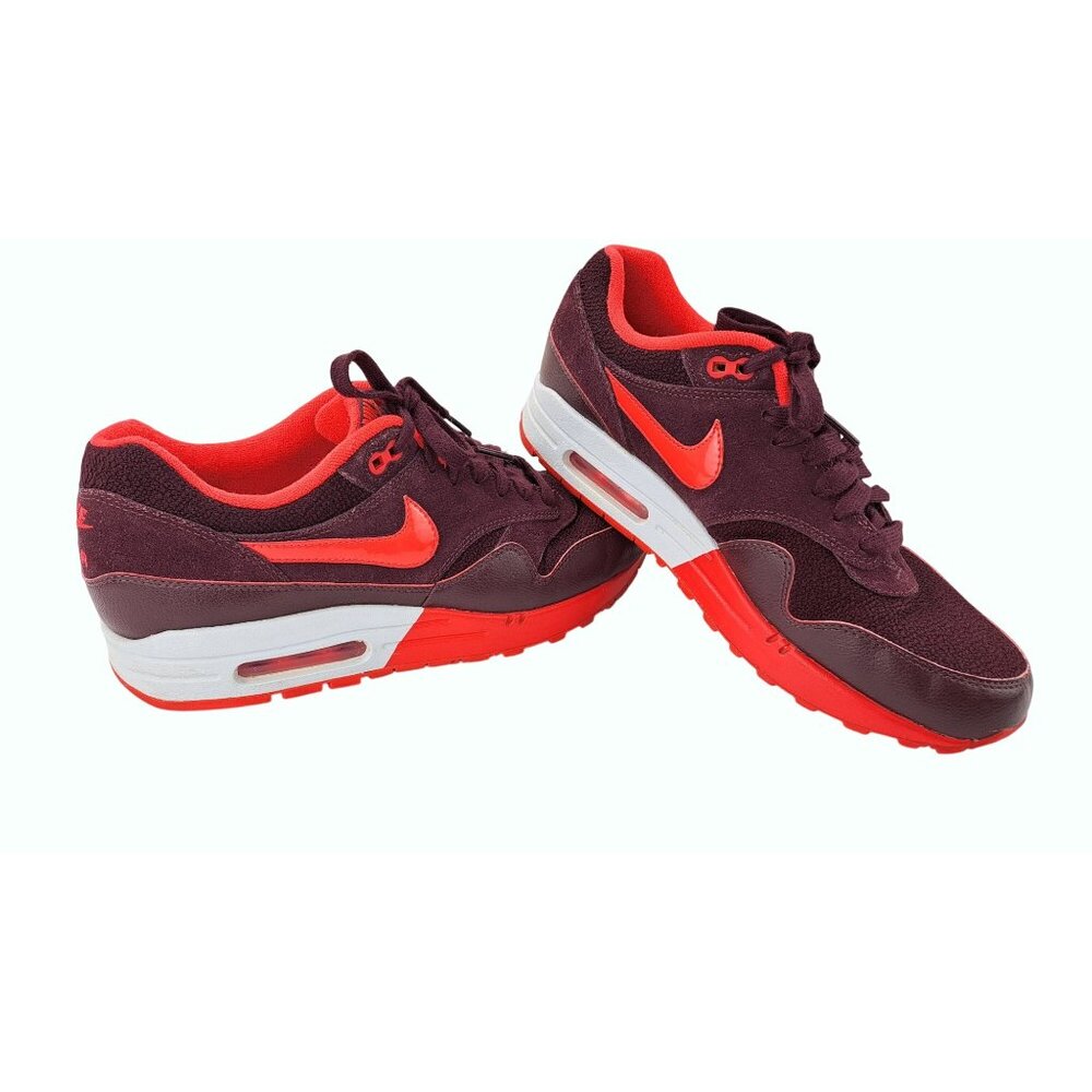 Nike Air Max 1 Sneaker Shoe Women Size 10 Burgundy Platinum Red Suede 319986-606